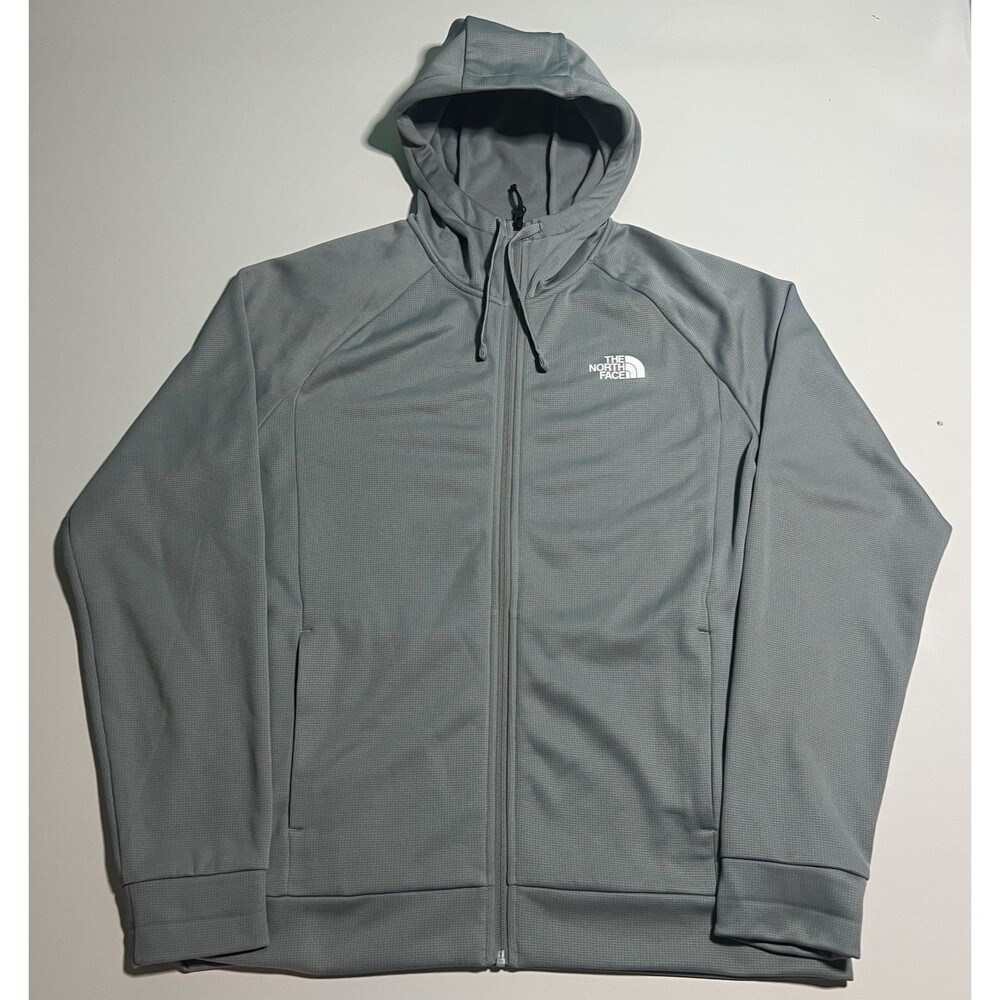 North Face Circular Design Full Zip Hoodie Mens L Gray Grid Fleece NF0A8DVY